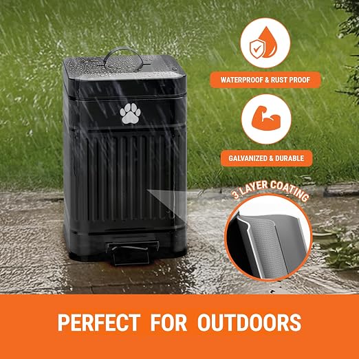 Pupzle Dog Poop Trash Can Outside, 1.3 Gal Outdoor Dog Poop Trash Can | Metal, Waste Container with Pedal, Garbage Poop Bin, Poo Bucket Outdoor with Lid for Backyard Odor Control, 30 Bags