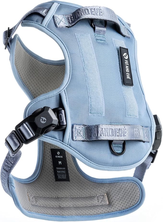 Fei & Eve Classic Dog Harness, MagEase Magnetic Buckle | 3-Point No-Pull Control, Dual Handle Support, 900D Nylon, Tactical Patch Panel, Heavy Duty, Small, Blue