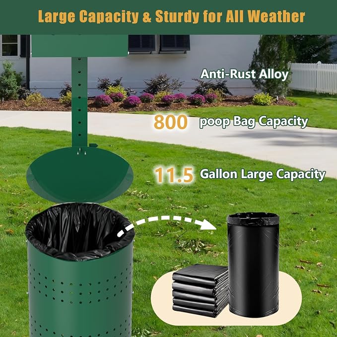 Dog Waste Station, 11.5 Gallon Pet Waste Station with Lockable Dispenser, Outdoor Poop Station with Bags & Liner, Heavy Duty Station for Apartments, Parks & Yard