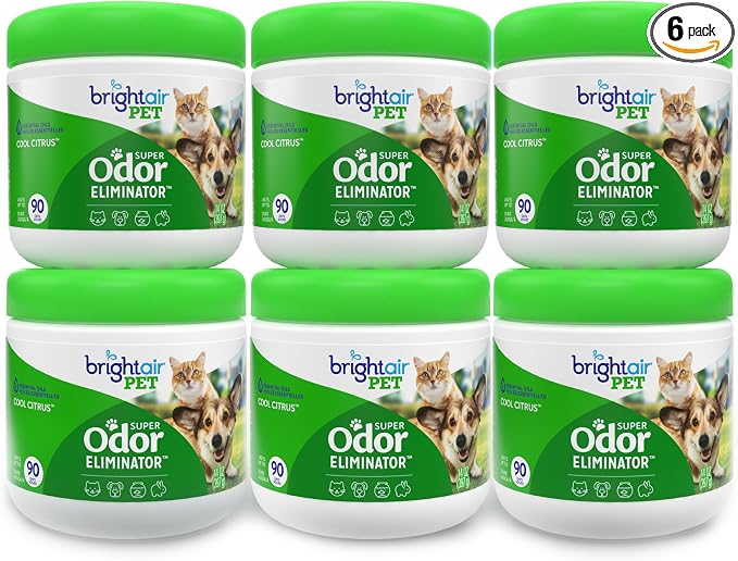 Bright Air 14 oz. Super Odor Eliminator, for Medium-Size Spaces, Cool Citrus Scent, Case of 6, Air Freshener, Natural Essential Oils, Lasts Up to 90 Days Each