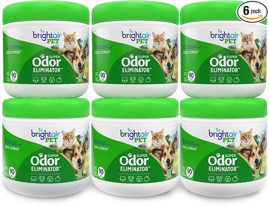 Bright Air 14 oz. Super Odor Eliminator, for Medium-Size Spaces, Cool Citrus Scent, Case of 6, Air Freshener, Natural Essential Oils, Lasts Up to 90 Days Each