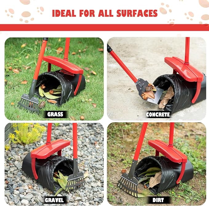 HUZSV Dog Pooper Scooper with Bag Attachment&Swivel Bin | Heavy Duty Metal Rake and Spade Set,Non-Breakable Poop Scoop for Large & Small Dogs ,100 Waste Bags for Grass, Dirt & Gravel