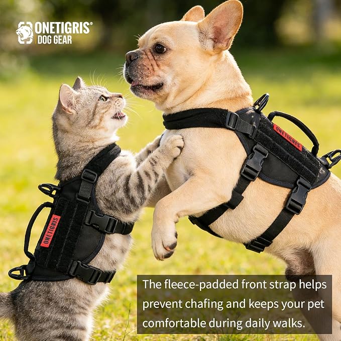 OneTigris Tactical Dog Harness XXS Puppy Vest with Vertical Handle | Tactical XXS puppy harness with vertical handle & fleece padding. Quick-release for easy on/off. Ideal for training & walks.