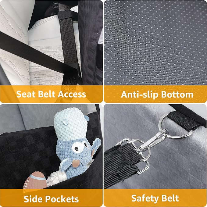 PETICON Waterproof Dog Car Seat for Small Medium Dogs, 5in Memory Foam | Pet Booster Seat for Dogs up to 35 lbs with Pockets, Detachable Washable Pet Carseat with Y-Shape Safety Belt