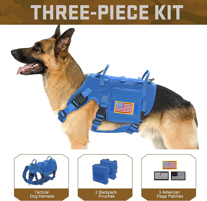 Forestpaw Tactical Dog Harness Pouches and Patches Set,S,Blue | Adjustable Fits 17-25" Chest,20-35 lbs,No Pull Military Style Service Dog Vest for Daily Walking Training,Medium Dogs