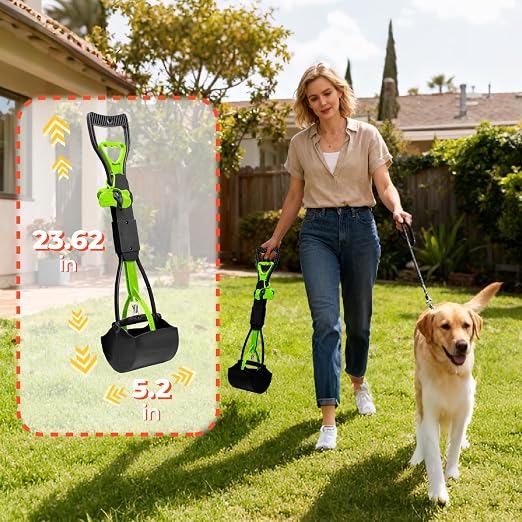 20L Dog Poop Trash Can Outside, Dog Waste Container with Pooper Scooper | Foot-pedal lid, removable inner bucket, metal rake, shovel & dustpan, bone bag dispenser with 5 waste bag rolls for yard.