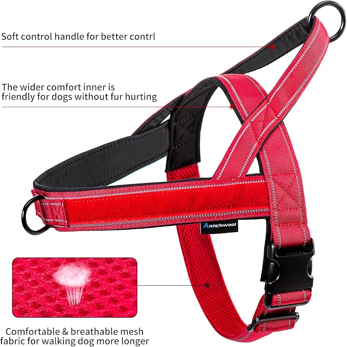 Annchwool No Pull Dog Harness with Soft Padded Handle,Reflective Strip Escape Proof and Quick Fit to Adjust Dog Harness,Easy for Training Walking for Small & Medium and Large Dogs(Red,M)