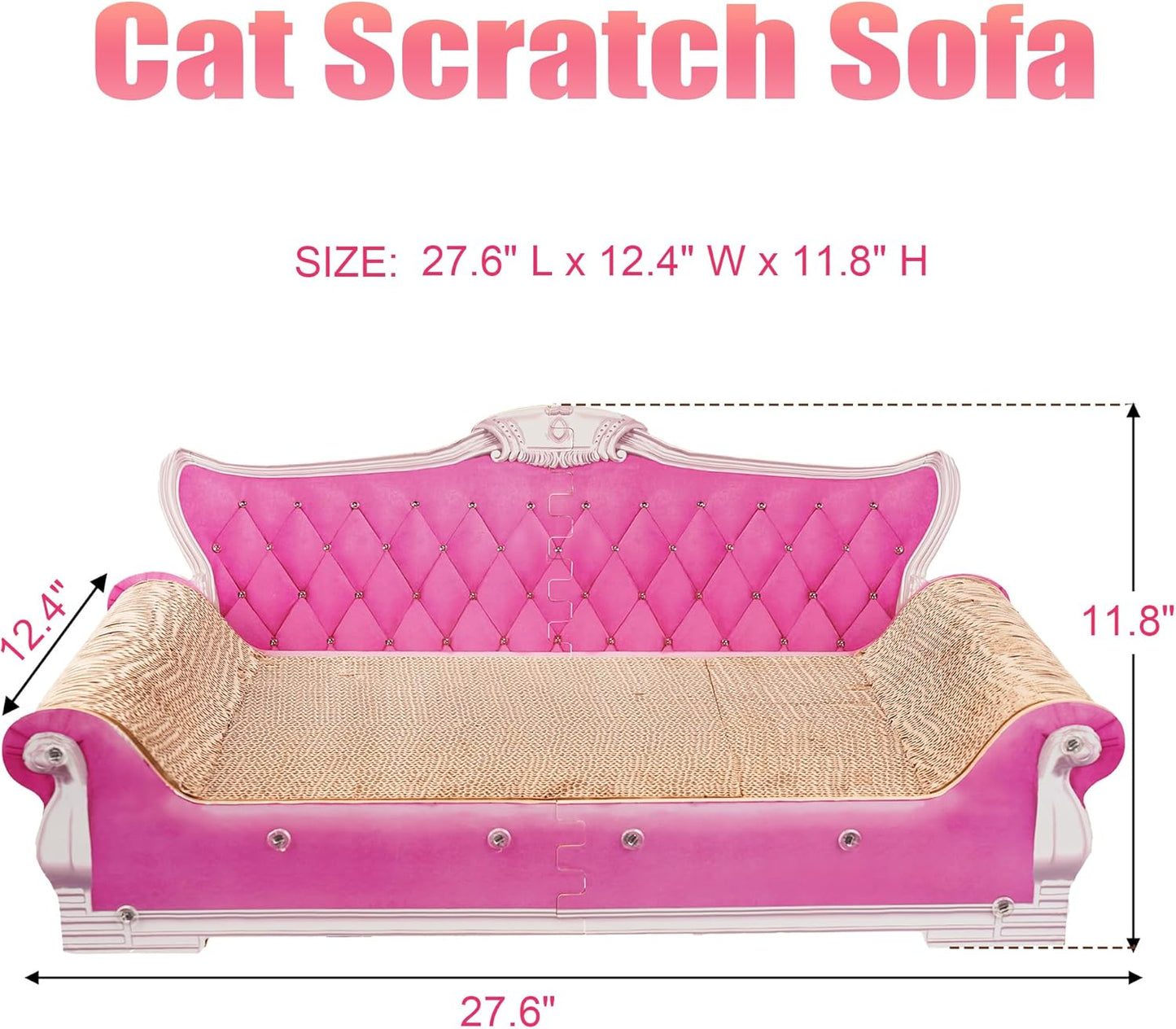 Scratching Sofa, Couch Shaped Thick Scratching Cardboard, Lounge Bed for Indoor Rest&Play, Sofa Scratcher Pad (Pink, 27.6" L X 12.4" W X 11.8" H)