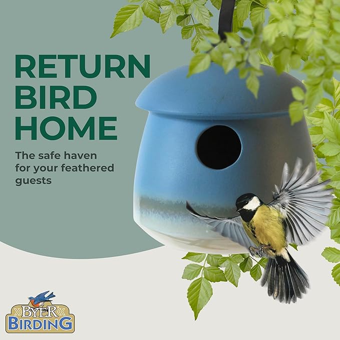 Byer of Maine Return Bird Home, Hanging Bird House, Soft Red, 7 D x 7 H inches