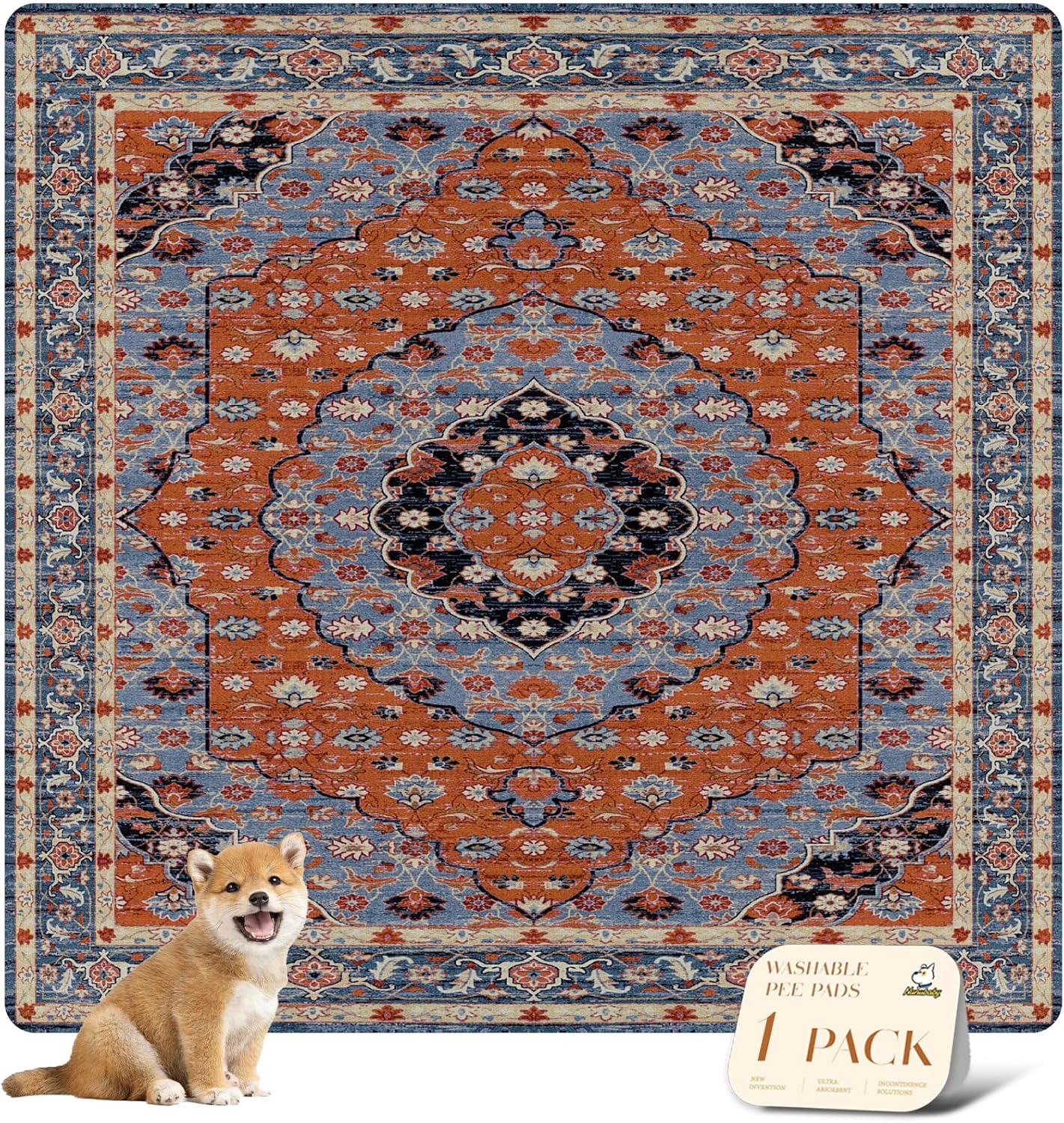 nunubaby Washable Pee Pads for Dogs, Stylish, Non-Slip and Leak-Proof Pee Pads. Reusable Potty Pads for Dogs for Crates and Floors.(Red/Multi, 72" x72")