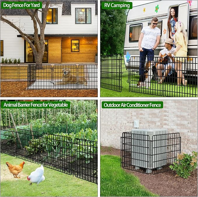 10 Panels Garden Fencing Animal Barrier with Lock, 24 in(H) X 20 Ft(L) Dog Fence Outdoor for Yard Rustproof No Dig Decorative Tall Garden Fence Metal Wire Panel Border Rabbit Ground Stakes Fencing