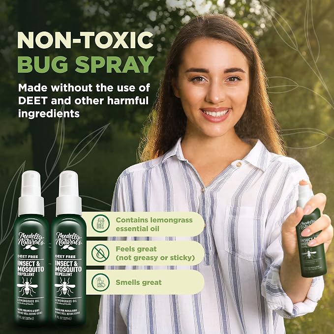 Deet-Free Insect & Mosquito Repellent – Nice Smelling, Pack of 2 (8 oz) | Insect Repellent with Lemongrass Oil Safe for Pets and Kids – Bug Spray for Mosquitoes, Gnats, Black Flies, and No-See-ums