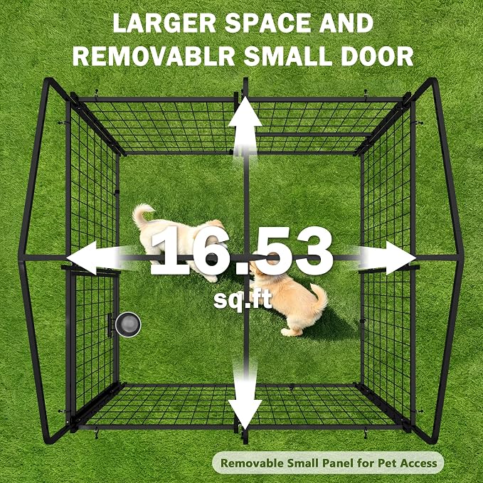 Dog Kennel Outdoor Enclosure with Roof, 4x4x4.6 FT Heavy Duty Outside Dog Run for Yard, Dog Crate Playpen with UV-Resistant Waterproof Cover