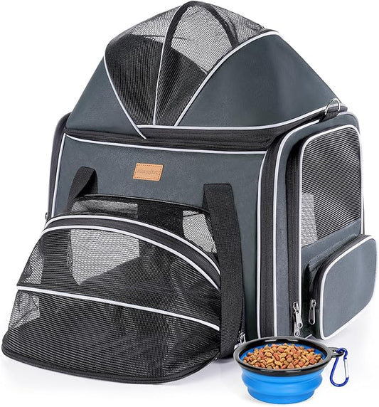 Morpilot Top and Side Expandable Cat Carrier, Airline Approved Collapsible Soft-Sided Pet Carrier for Medium/Large Cats and Puppies up to 20lbs for Car Rides and Vet Visits (Dark Gray)