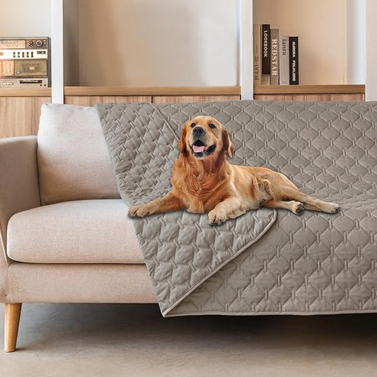 gogobunny 3X Stronger Waterproof Pet Blanket, Scratch Proof Furniture Protector for Dogs Cats, Reversible Cover 82x102 Inch, Dark Stone