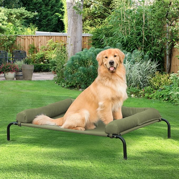 Cooling Elevated Dog Bed for Large Dogs, Outdoor Raised Dog Beds Dogs Cot | Dogs Bed W/Breathable Mesh, Pet Cots W/Removable Waterproof Bolster