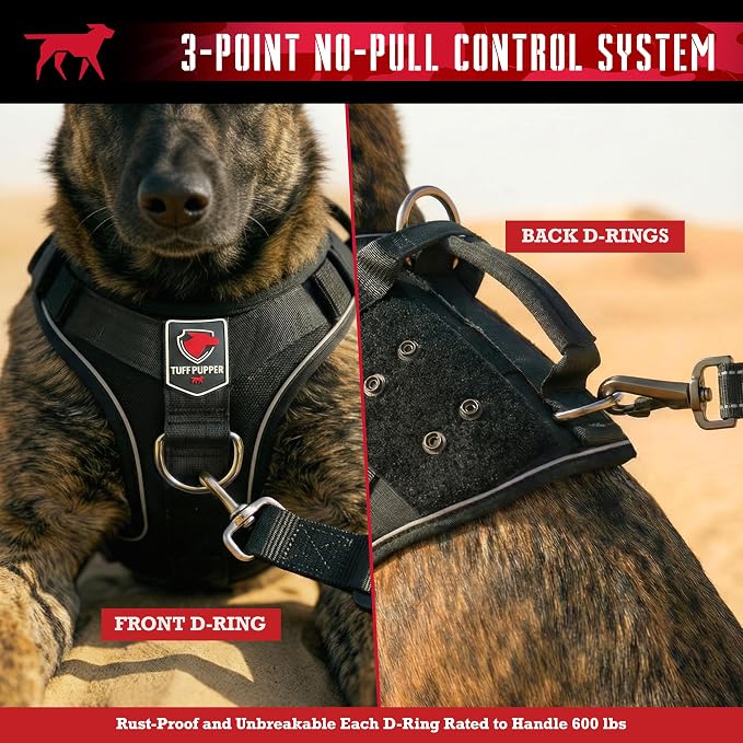 Tuff Pupper Elite Tactical Dog Harness | Dual Control Handles | Front & Back D-Rings | Fully Adjustable | Military Cobra Buckles | Heavy Duty Nylon Vest | Reflective MOLLE Dog Harness for Large Dogs