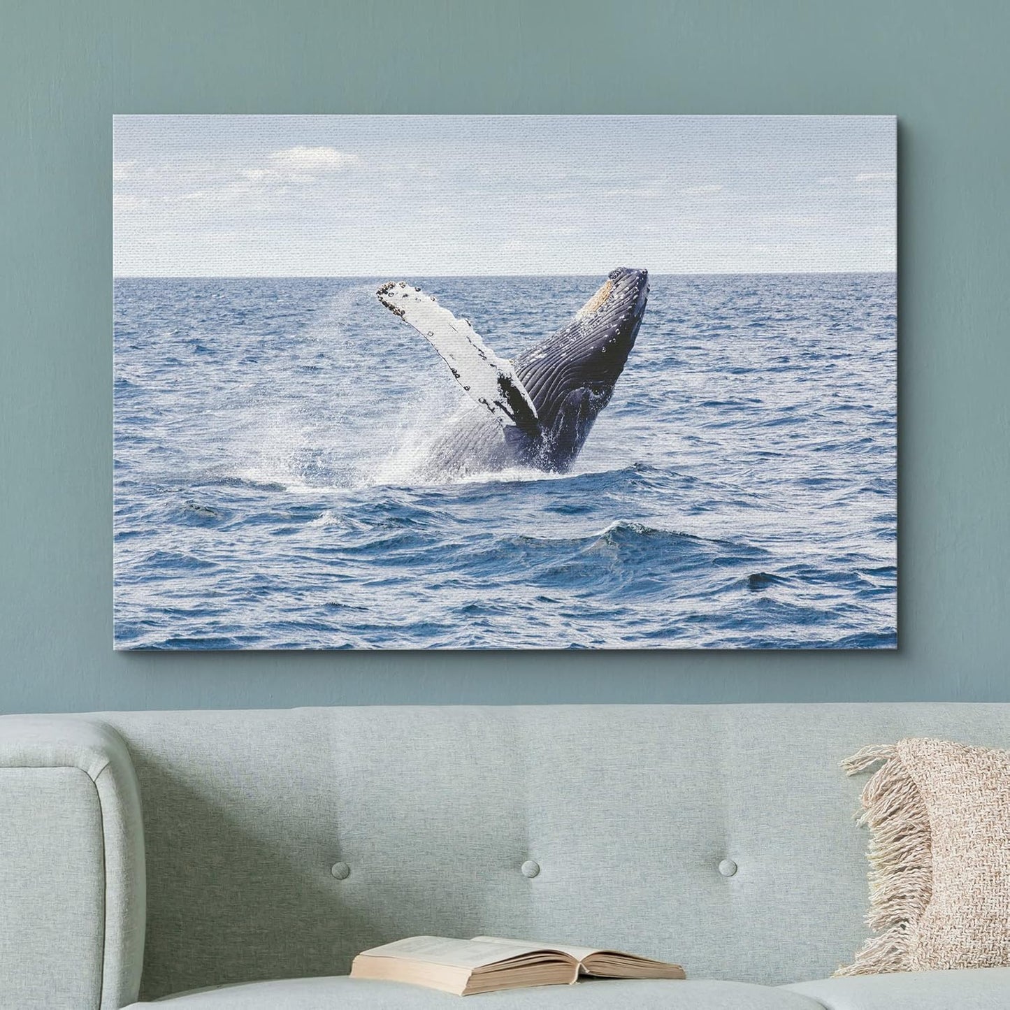 wall26 Canvas Print Wall Art Tropical Ocean Sea Water Horizon Blue Whale Nature Animals Photography Realism Rustic Scenic Landscape Wilderness Colorful for Living Room, Bedroom, Office - 12"x18"