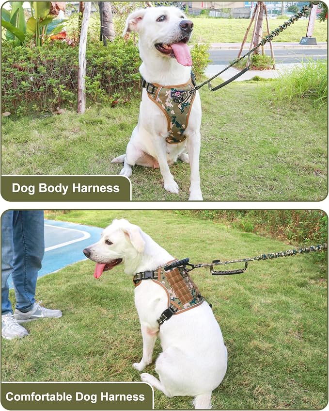 Tactical Dog Harness No Pull,Service Dog Vest with Handle,Purple Camo, XL | Adjustable Military,Reflective ＆ Molle Loop Panels, for Medium Large Size Dogs for Training Walking Running