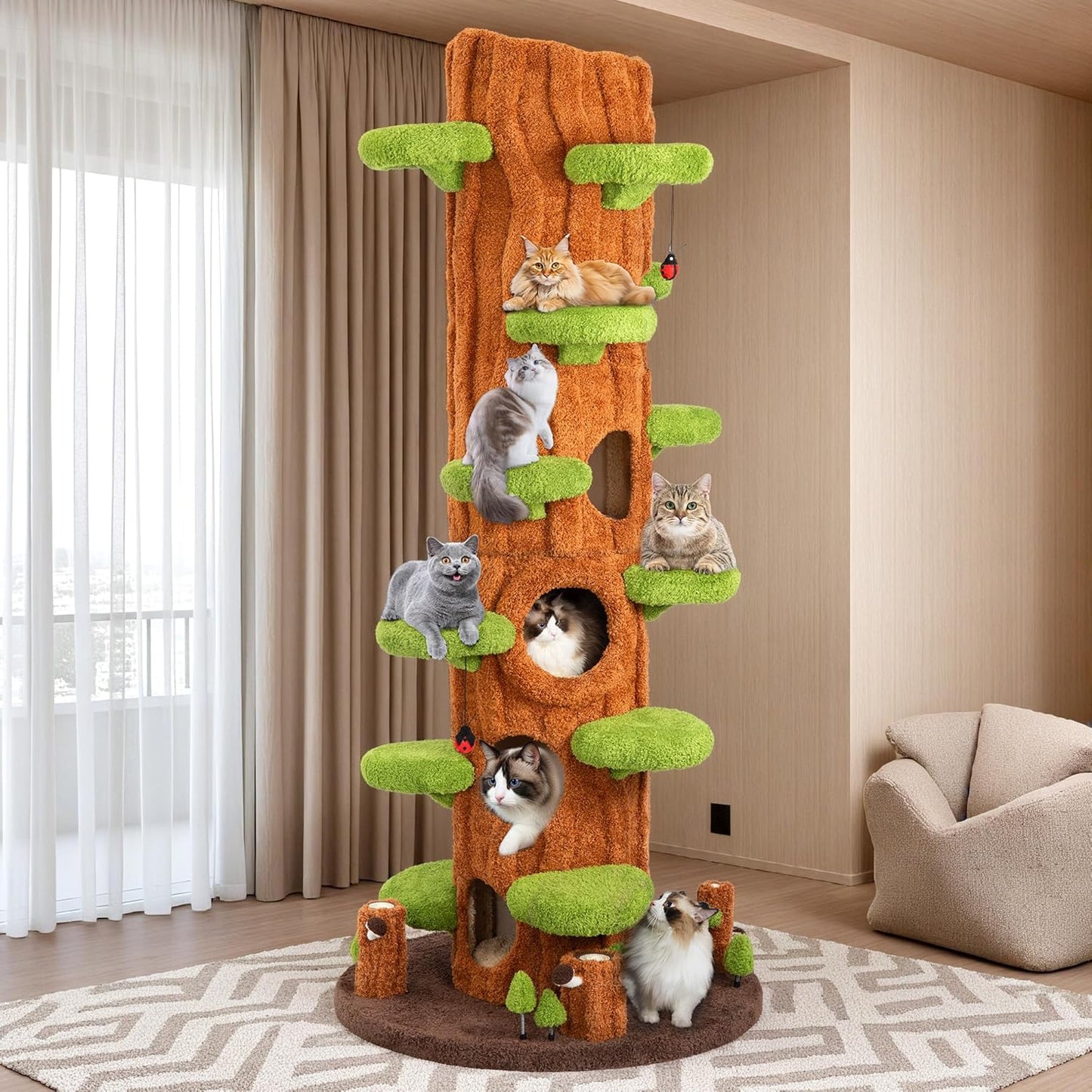 NUNU Super Large Cat Tree Tower – All-in-One Tall Cat Tower with Scratching Post, Luxury Multi-Level Solid Wood Cat Condo for Indoor & Multi-Cat Families