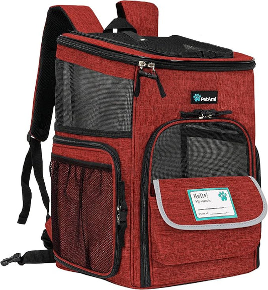 PetAmi Dog Backpack Carrier, Airline Approved 4-Way Entry Cat Backpack Carrier, Ventilated Mesh, Collapsible Pet Carrier for Small Puppy, Kitten, Hiking, Travel Car, Vet, up to 18 lbs, Red
