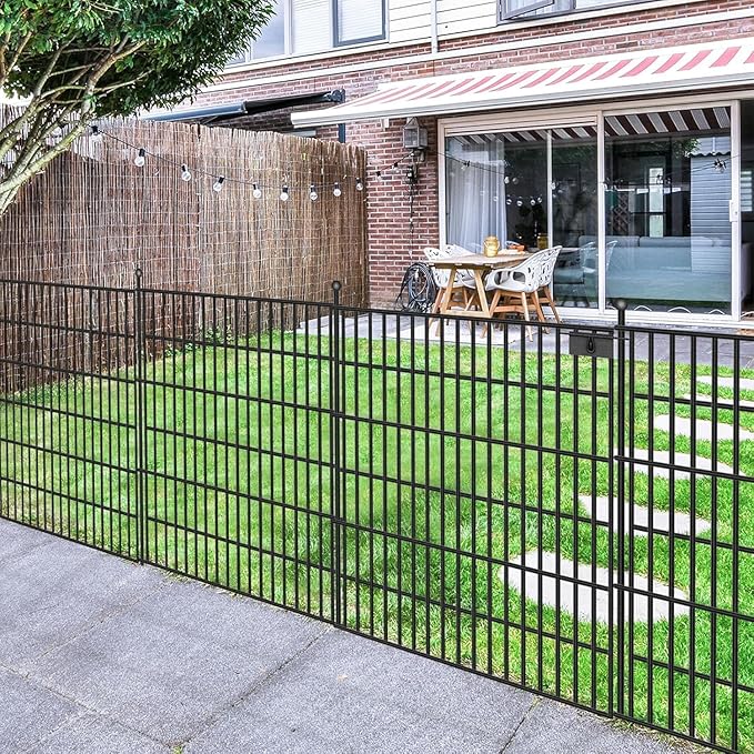 Toolterritary 15 Panels No Dig Garden Fence with Gate, 32 in(H) X36.3 ft(L) Metal Fence Panels, Thickened Rustproof Garden Fencing, Animal Barrier Fence for Dogs, Rabbits, and Patio