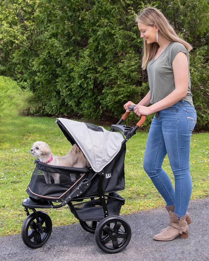 Pet Gear No-Zip AT3 Pet Stroller for Cats/Dogs, Platinum | Zipperless Entry, Easy One-Hand Fold, Jogging Tires, Removable Liner, Cup Holder + Storage Basket