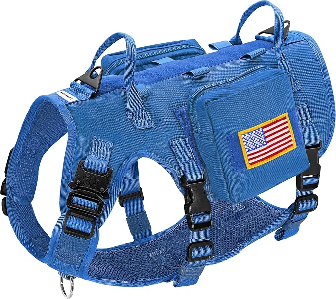 Forestpaw Tactical Dog Harness Pouches and Patches Set,M,Blue | Adjustable Fits 22-35" Chest,30-80 lbs,No Pull Military Style Service Dog Vest for Daily Walking Training,Medium Dogs