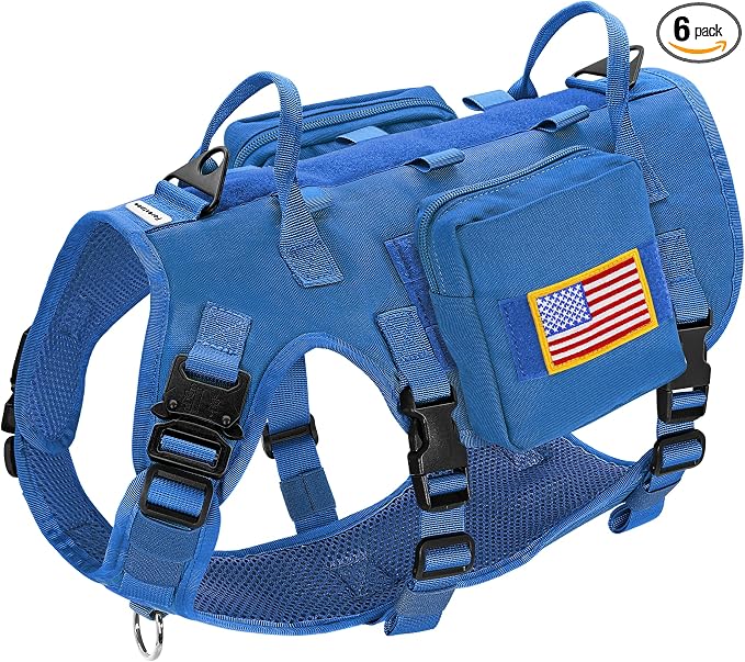 Forestpaw Tactical Dog Harness Pouches and Patches Set,S,Blue | Adjustable Fits 17-25" Chest,20-35 lbs,No Pull Military Style Service Dog Vest for Daily Walking Training,Medium Dogs