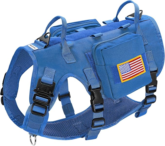 Forestpaw Tactical Dog Harness Pouches and Patches Set,L,Blue | Adjustable Fits 27-40" Chest,70-140 lbs,No Pull Military Style Service Dog Vest for Daily Walking Training,Medium Large Dogs