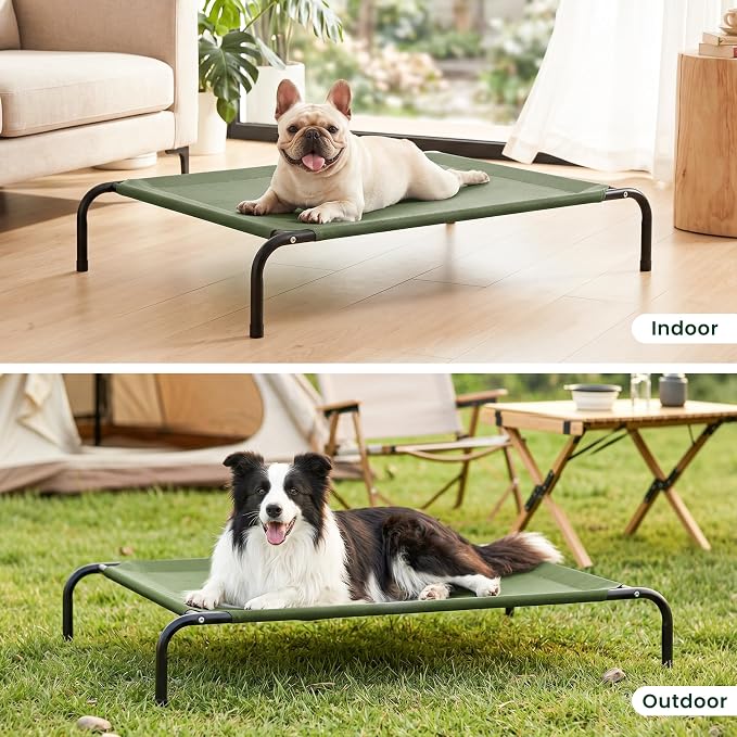Love's cabin Elevated Cooling Dog Bed for Medium Dogs, Portable Indoor & Outdoor Raised Pet Dog Cat Cot, Durable Summer Frame with Breathable Mesh, Olive Green, 43" x 31.5" x 8"