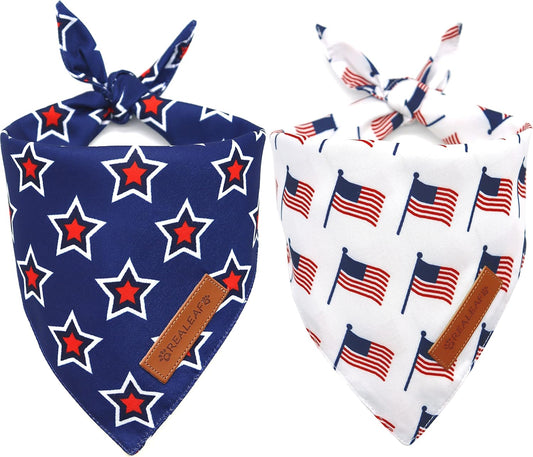 Realeaf American Flag Dog Bandanas 2 Pack, Triangle Reversible 4th of July Pet Scarf for Boy and Girl, Premium Durable Fabric, Patriotic Bandana for Small Medium Large and Extra Large Dogs (Small)