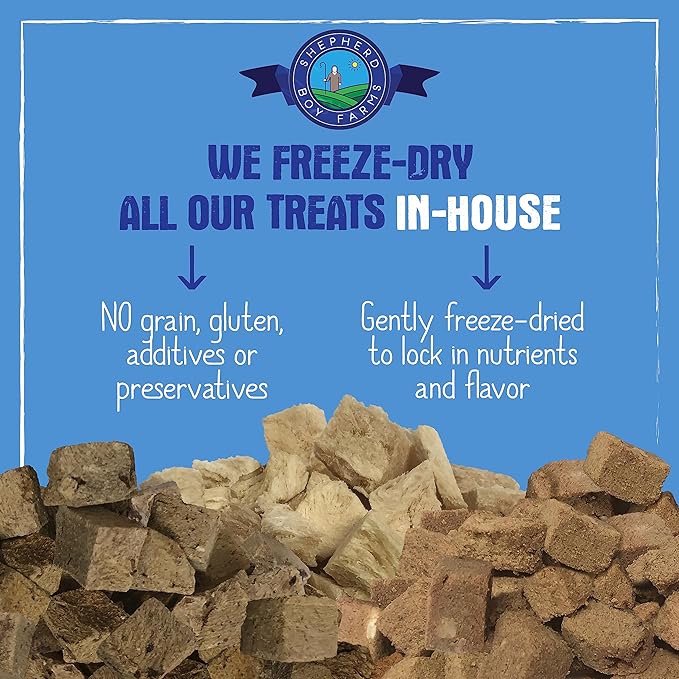 Shepherd Boy Farms Freeze Dried Dog and Cat Treats, Chicken Liver, All Natural Single Ingredient Freeze-Dried Dog Treat & Snacks, Made in USA, High Protein, Essential Nutrition Raw Food, 8oz