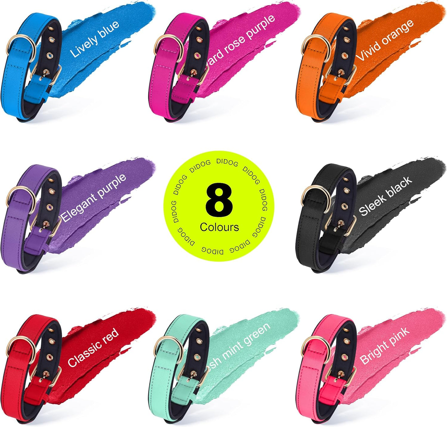 Didog Soft Padded Dog Collars for Medium Dogs, Lightweight and Breathable Dog Collar with Metal Buckle, Orange, L