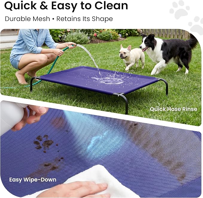 Love's cabin Elevated Cooling Dog Bed for Medium Dogs, Portable Indoor & Outdoor Raised Pet Dog Cat Cot, Durable Summer Frame with Breathable Mesh, Blue, 43" x 31.5" x 8"