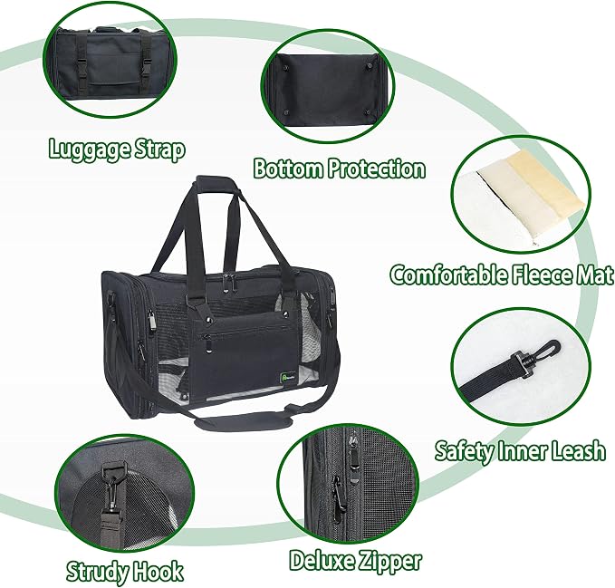 Soft-Sided Pet Carrier for Cats Small Dogs of 15 Lbs Medium Black