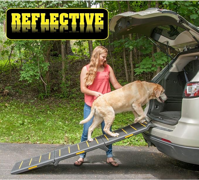 Pet Gear Tri-Fold Portable Pet Ramp for Dogs/Cats, 71" Long, Safety Yellow | Extra Wide, Holds up to 200lbs, Compact/Easy Fold with Safety Tether