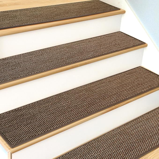 Stair Treads Non Slip for Wooden Steps Indoor 9" x 30" 15 Pack Extra Wide Stair Tread Carpet Stairs Runner, Step Pads with Reusable Adhesive for Dogs Kids Elders, Machine Washable, Brown