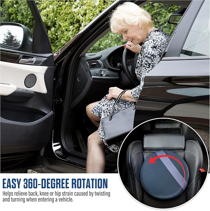 HealthSmart 360 Degree Swivel Seat Cushion, Chair Assist for Elderly, Swivel Seat Cushion for Car, Twisting Disc, Gray Stripe, 12.5 Inches in Diameter