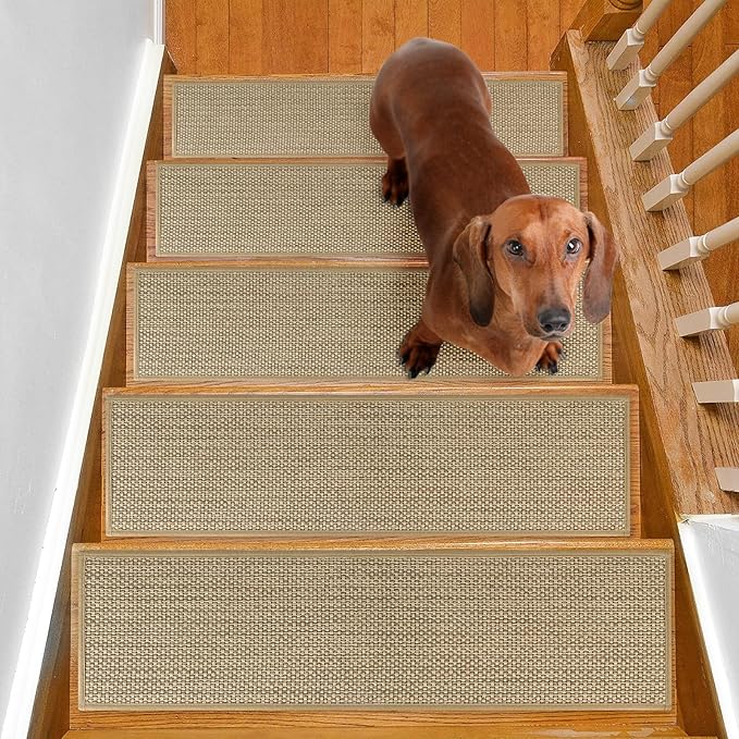 Stair Treads Non Slip for Wooden Steps Indoor 15 Pack 8" X 30" Carpet Stairs Runner for Wood Stairs, Stair Tread Rugs with Reusable Adhesive for Dogs Kids and Elders, Machine Washable, Beige