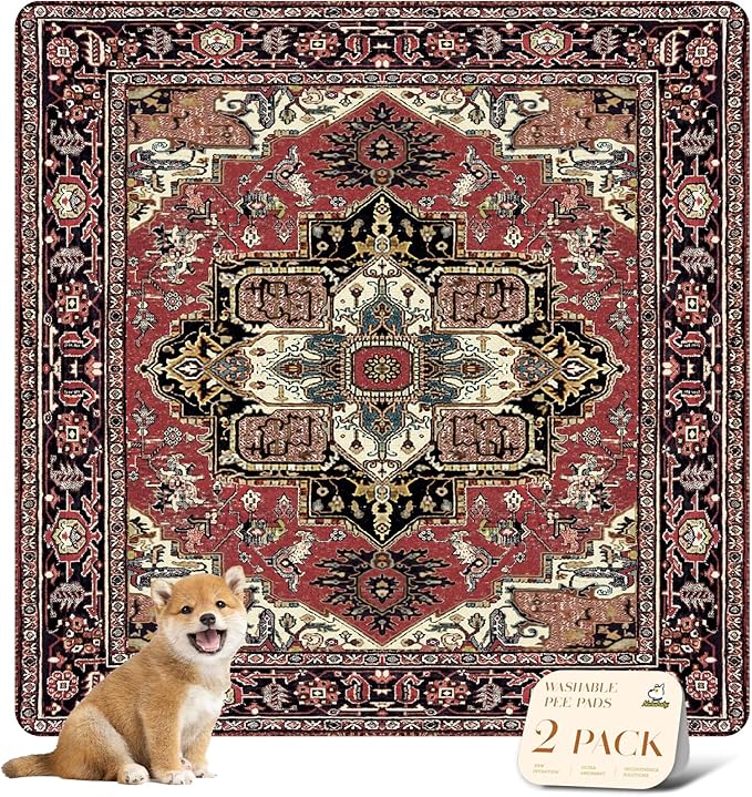 nunubaby Washable Pee Pads for Dogs, Stylish, Non-Slip and Leak-Proof Pee Pads. Reusable Potty Pads for Dogs for Crates and Floors.(Red/Rect, 54" x54" )