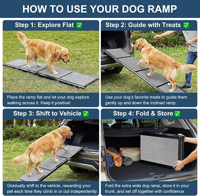 Dog Ramp for Cars 71"Long x 20"Wide SUV & Trucks, Non-Slip Surface Aluminum Pet Ramps for Small & Large Dogs–Heavy Duty Foldable Lightweight Portable Ramp for Senior Dogs High Bed Couch Outdoor 250lbs