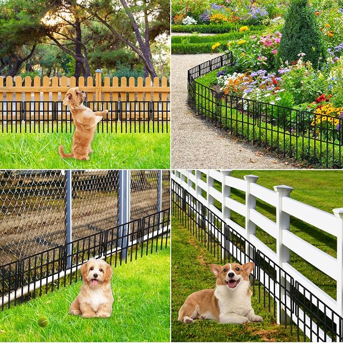 20 Pack Animal Barrier Fences, 1.5" Gap No Digging Garden Fence Panels, Metals Black Deterrent Fence for Dogs Rabbits, Decorative Fence for Outdoor Landscape Patio Total 20 ft(L)×16 in(H)