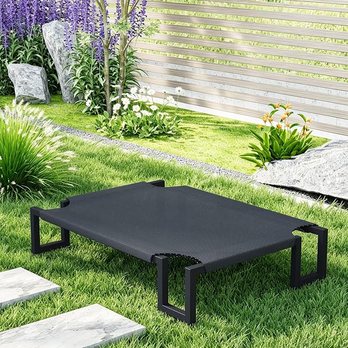Elevated Dog Bed for Medium Sized Dogs,Raised Outdoor Dog Cot | Waterproof Cooling Pet Bed with Washable Cover,Breathable Teslin Mesh,Indoor & Outdoor,Durable,No-Slip Feet,Black 90×65×21cm