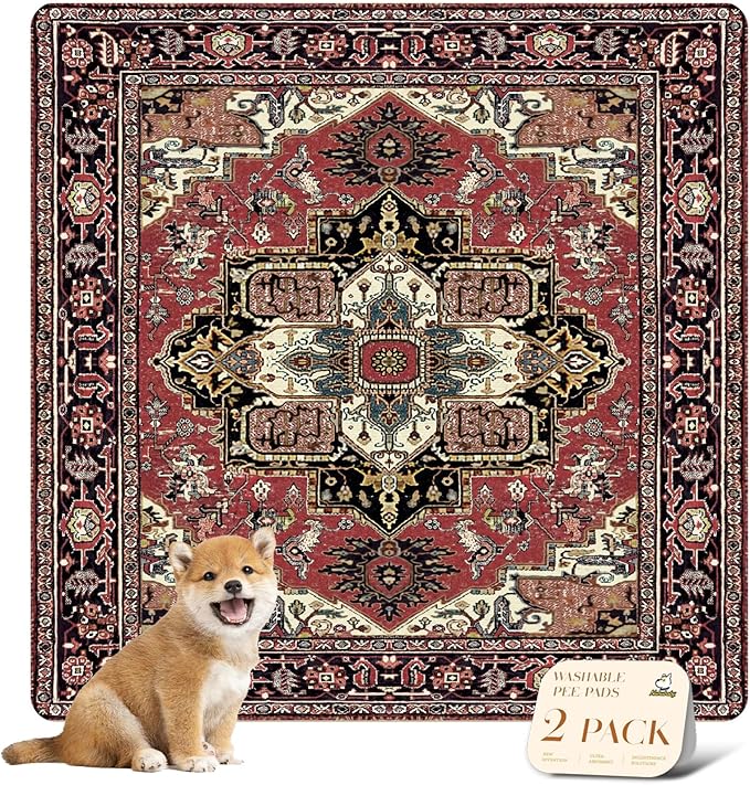 nunubaby Washable Pee Pads for Dogs, Stylish, Non-Slip and Leak-Proof Pee Pads. Reusable Potty Pads for Dogs for Crates and Floors.(Red/Rect, 36" x36" )