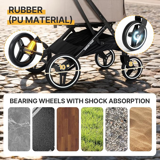BEBEROAD X3 2 in 1 Pet Stroller for Medium or Two Small Dogs & Cats 4 Wheels Lightweight Foldable Carrier Dog Stroller with Waterproof Weather Cover Cup Holder,Storage Basket(Camel)