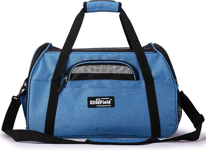 EliteField Soft Sided Pet Carrier (3 Year Warranty, Airline Approved), Multiple Sizes and Colors Available (17" L x 9" W x 12" H, Sapphire Blue)