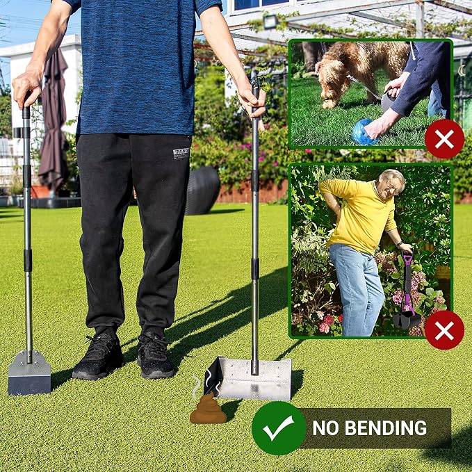 Petrip Large Pooper Scooper, Detachable Long Handle Poop Scooper for Large Medium Dog, Metal Dog Pooper Scooper with Rake Tray Spade, Easy Pick Up, Suitable for Lawn, Soil and Gravel