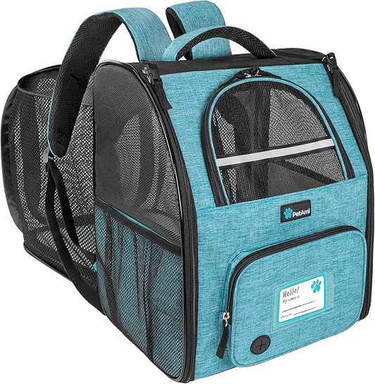 PetAmi Expandable Dog Backpack Carrier for Cats & Pets, Breathable Cat Carrier Backpack with Top Window & Multi-Entry, Ventilated Foldable Travel Carrier for Small Medium Pets up to 18 lbs, Teal Blue