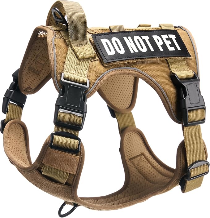 Tactical Dog Harness for Medium and Large Breeds, Air Dog Vest No Pull with Reflective Do Not Pet Patches, Breathable Dog Molle Vests for Training Walking Hunting Brown